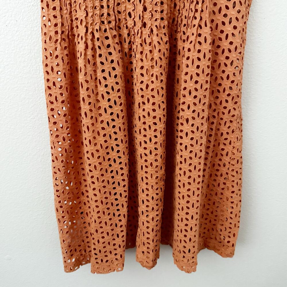 MADEWELL | Eyelet Ruffle-Sleeve Pintuck Mini Dress Orange Mulled Cider | Medium - Picture 6 of 9